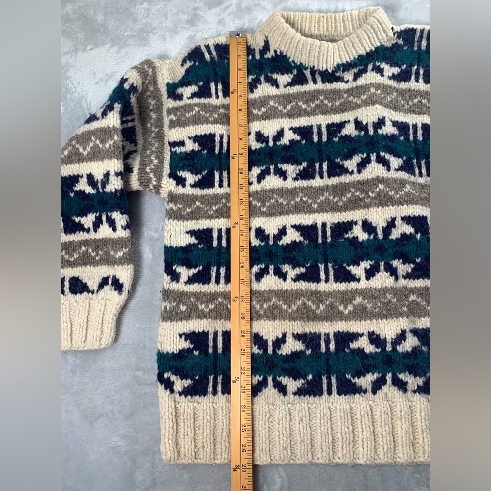 Men's Cream and Navy Patterned Crewneck Sweater - Picture 2 of 11